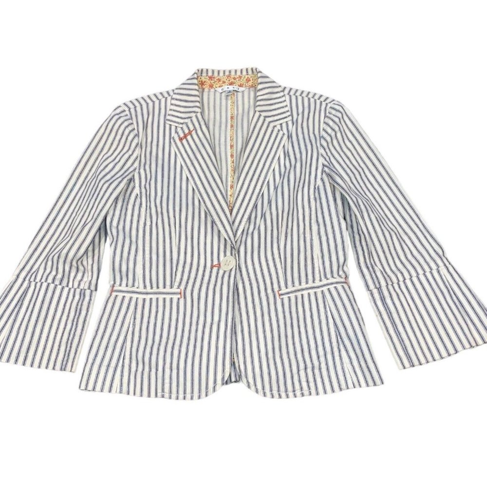 Gorgeous Vintage cabi Spring 2008 Nautical Navy & White Ticking Blazer - Picture 2 of 13
